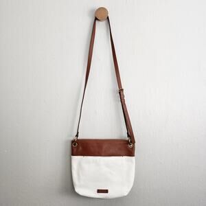 Fossil Keely Two-Tone Brown & White Leather Small Crossbody Bag Colorblock